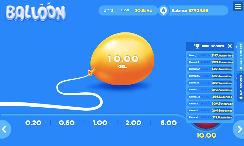 Игровой процесс Balloon - главный экран